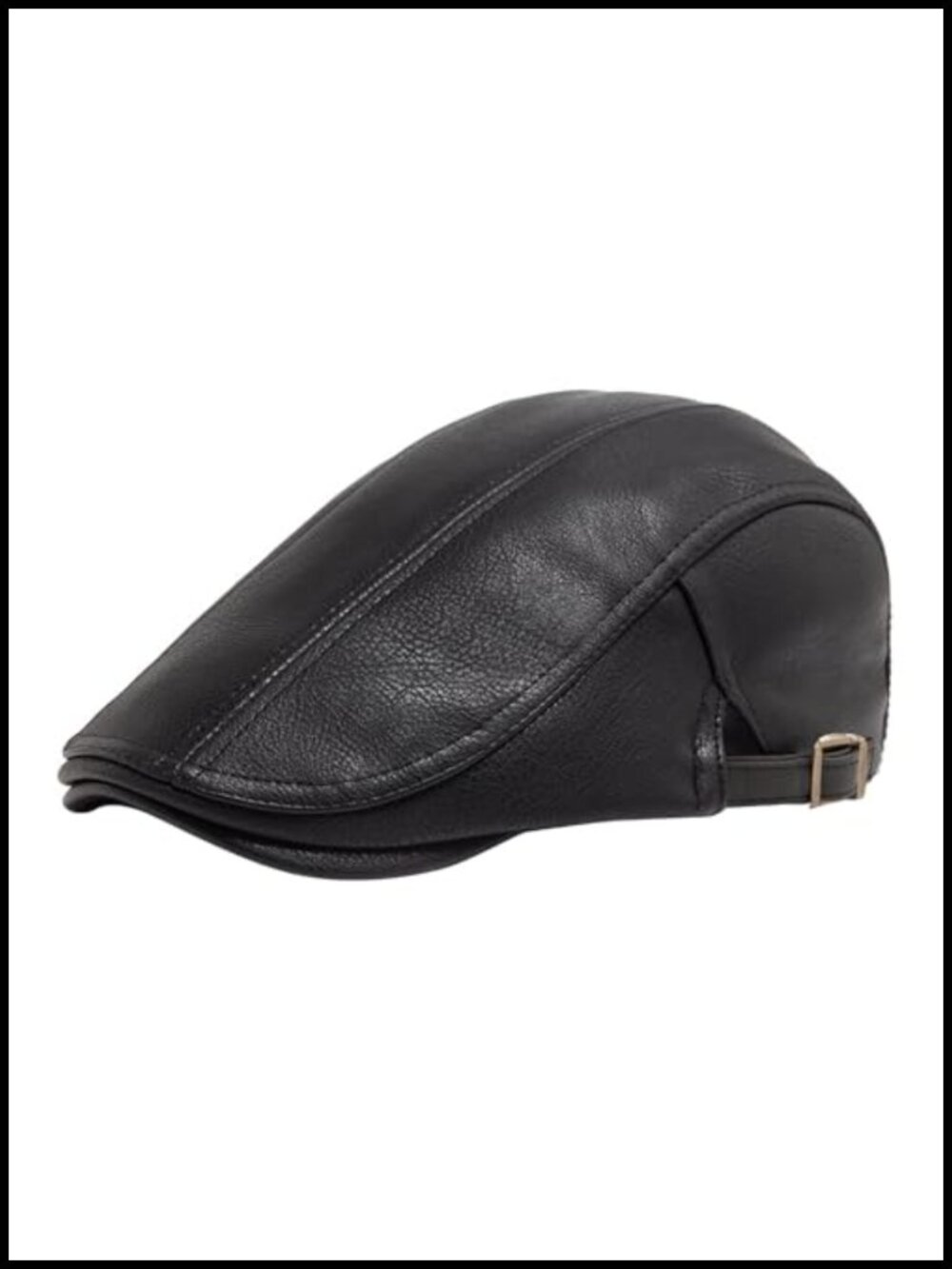 PU Leather Newsboy Flat Cap Adjustable Buckle Cabbie Ivy Hat Driving